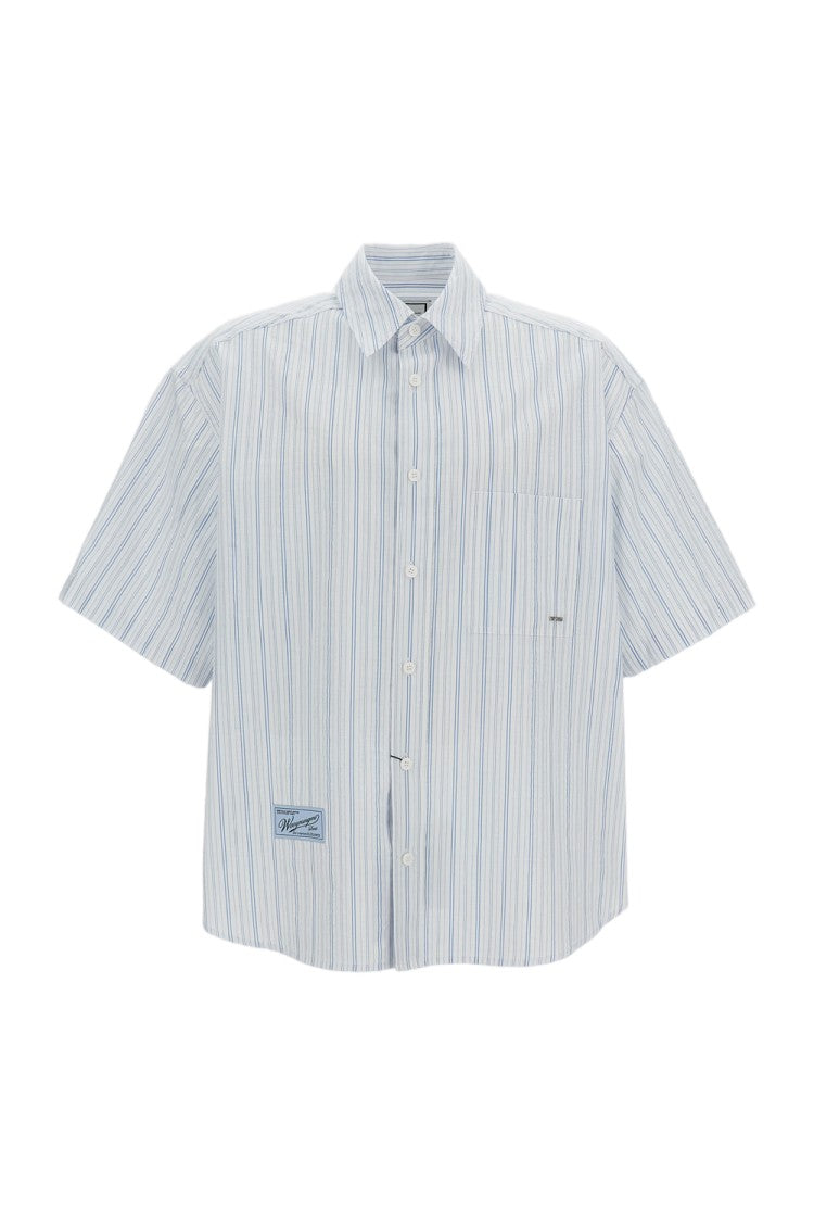 Wooyoungmi Light Blue Striped Cotton Short-Sleeve Shirt