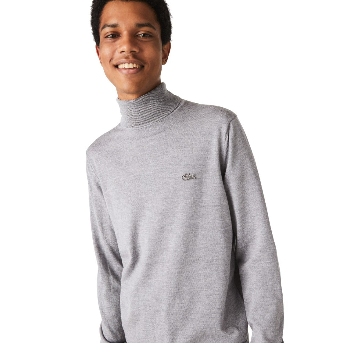 Lacoste Fine-Knit Grey Sweater With Turtleneck