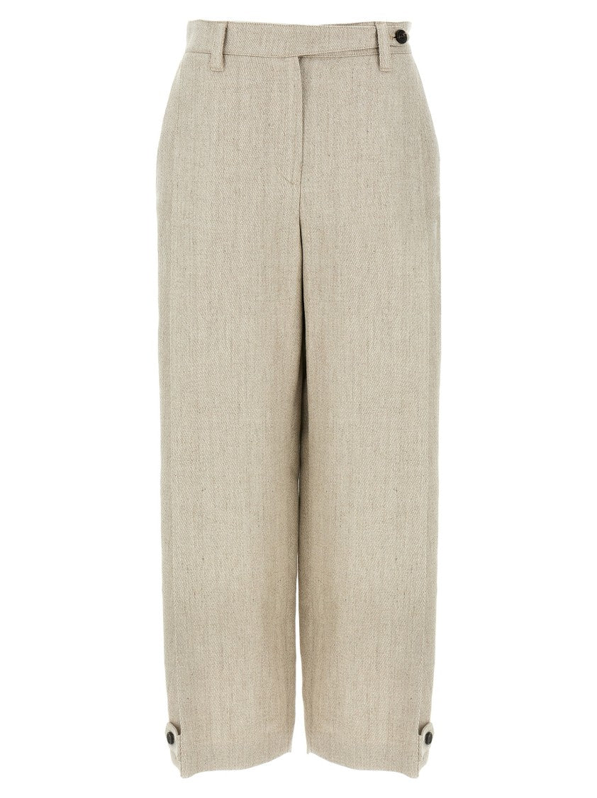 Brunello Cucinelli Slouchy Linen Trousers With Adjustable Leg Bottoms