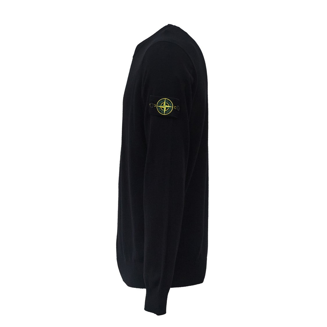 Stone Island Ribbed Neckline Black Pure Rws Wool Sweater