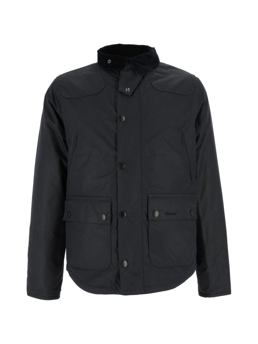 Barbour Structured Black Waxed Cotton Jacket With Snap Button Details