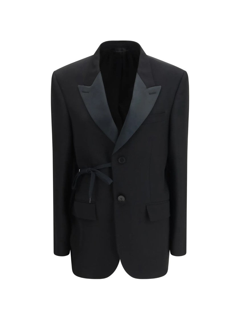 Balenciaga Black Wrap Tuxedo Satin Lapel Jacket