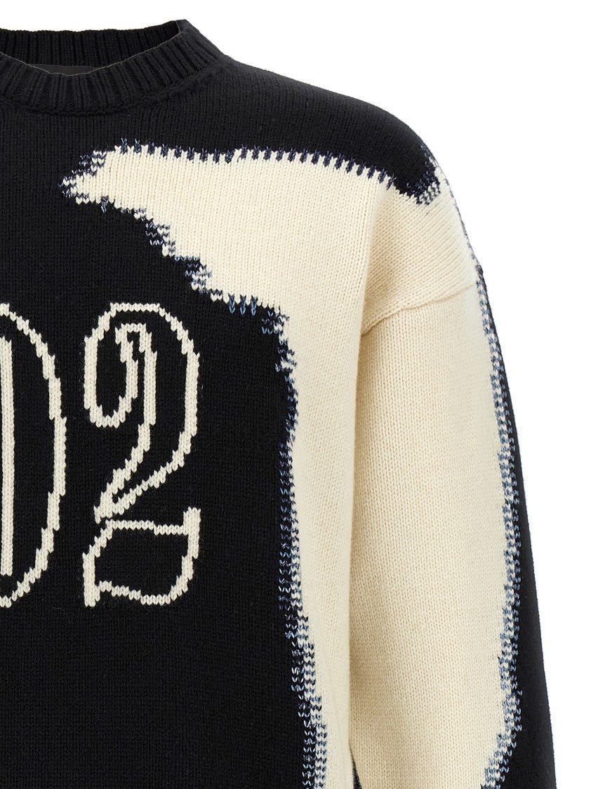 Dsquared2 Two-Tone Wool Crewneck Sweater