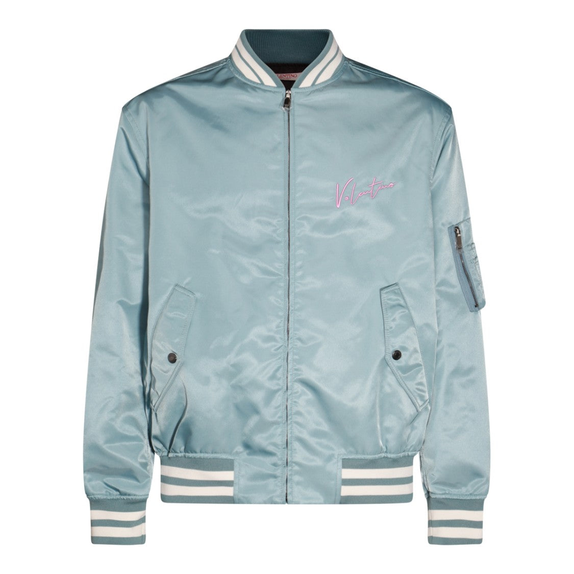 Valentino Light Blue Satin-Finish Casual Jacket With Logo Detail