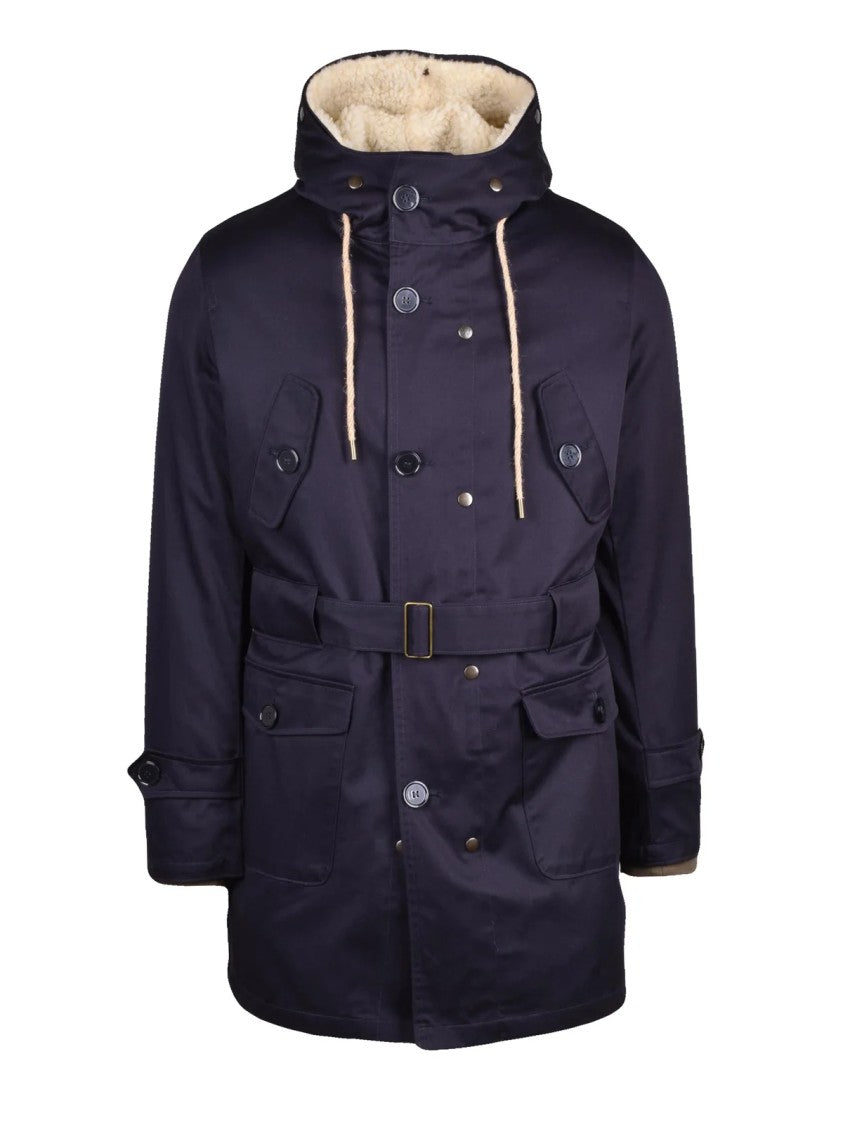 L Eskimo Blue Removable Lining Belted Polyester-Blend Parka