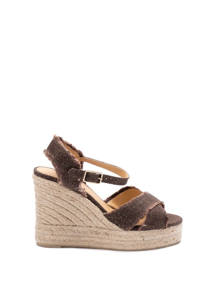 Castaner Metallic Linen Sandal With Crossover Design
