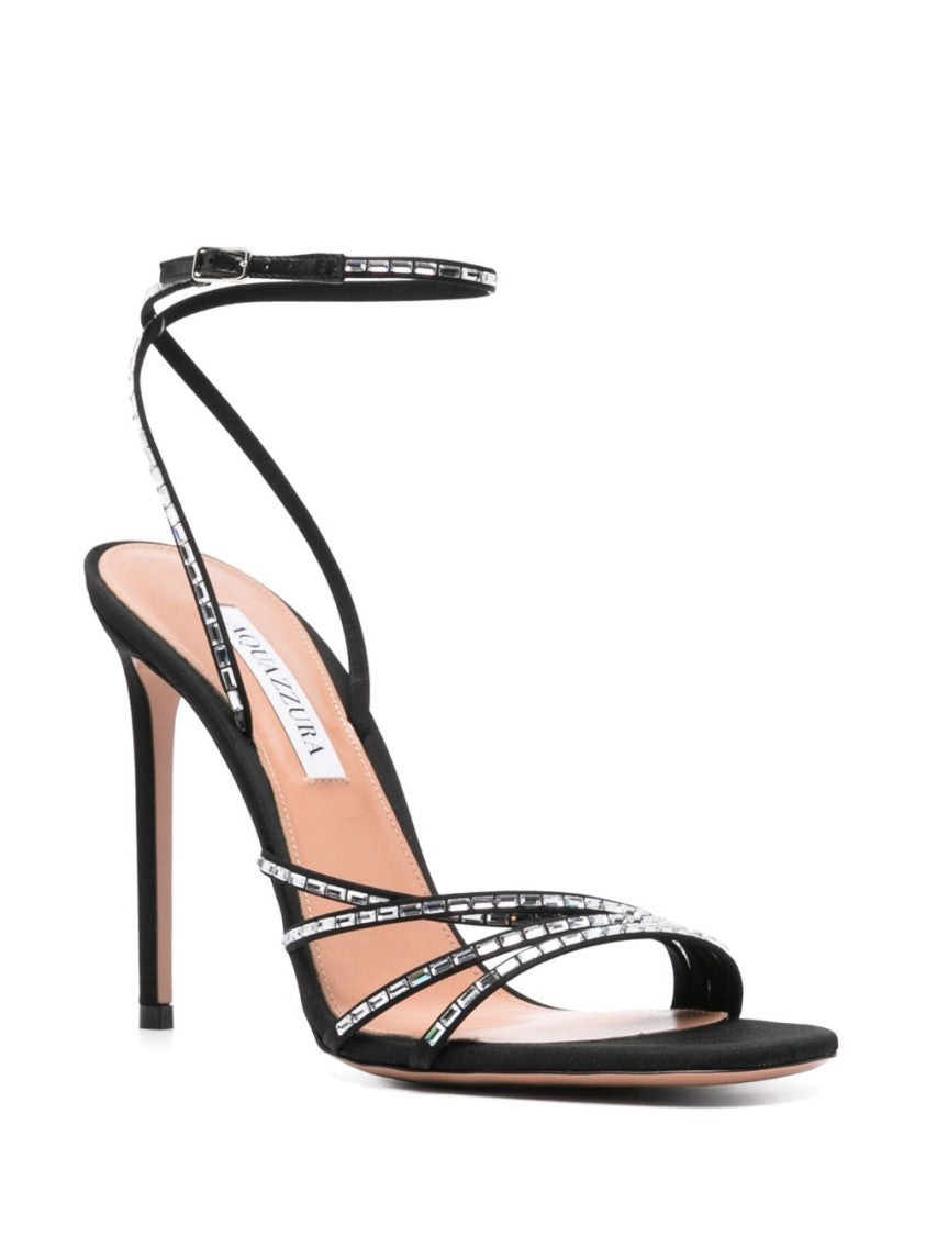 Aquazzura Black Crystal Embellished Stiletto Ankle Sandals