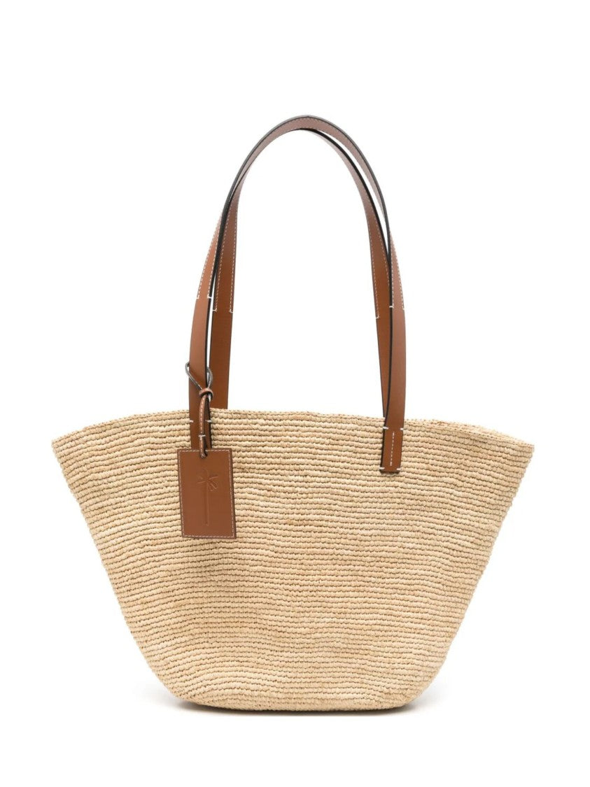 Manebi Woven Basket Leather Tote Bag