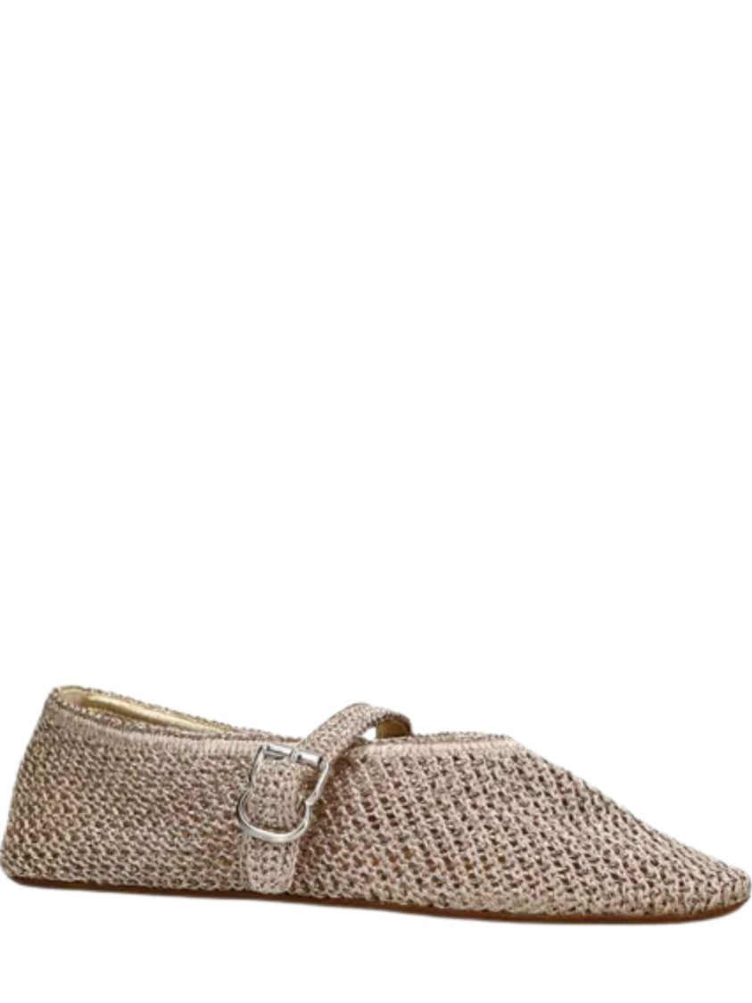 Alaïa Pink Rounded Toe Metallic Mesh Flats