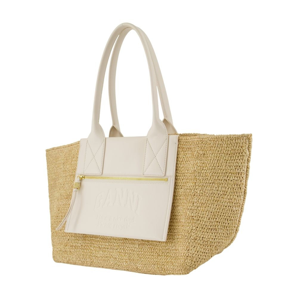 Ganni Easy Medium Shopper Bag - Raffia - White