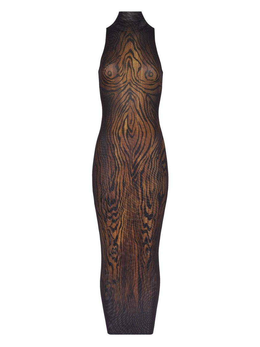 Jean Paul Gaultier Double Layer Printed Wood Long Dress