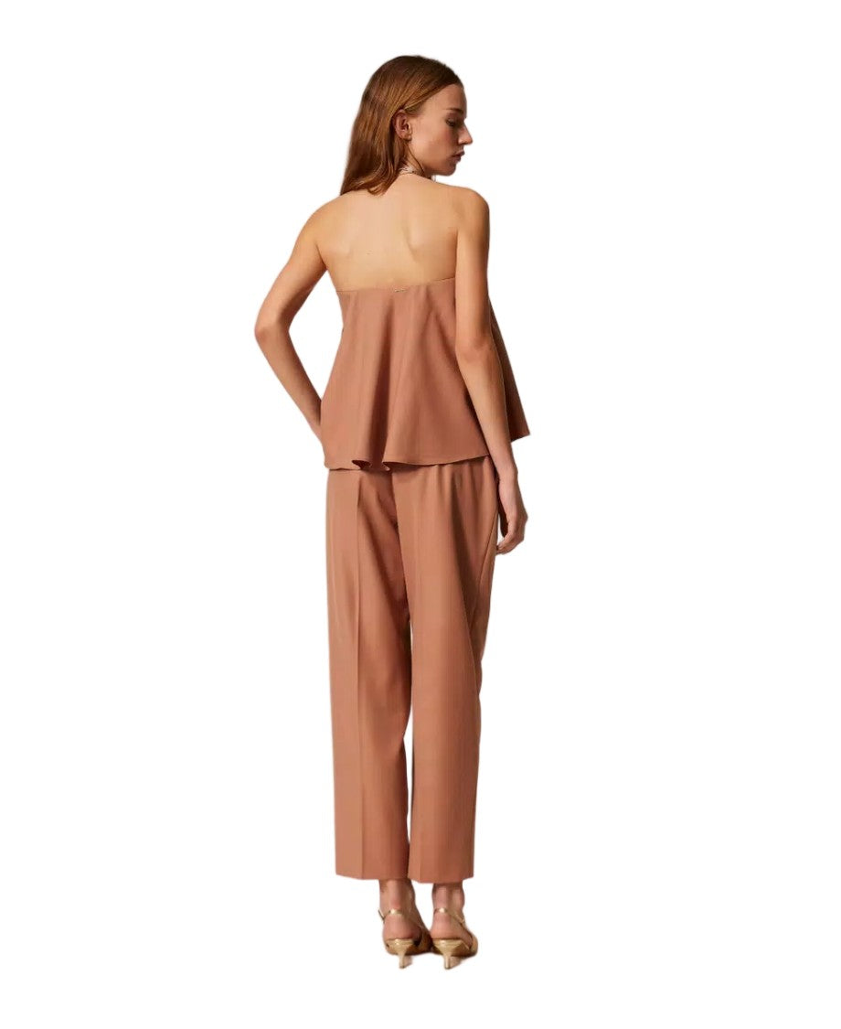 Twin-Set Wool-Blend Front-Pleat Cropped Pants