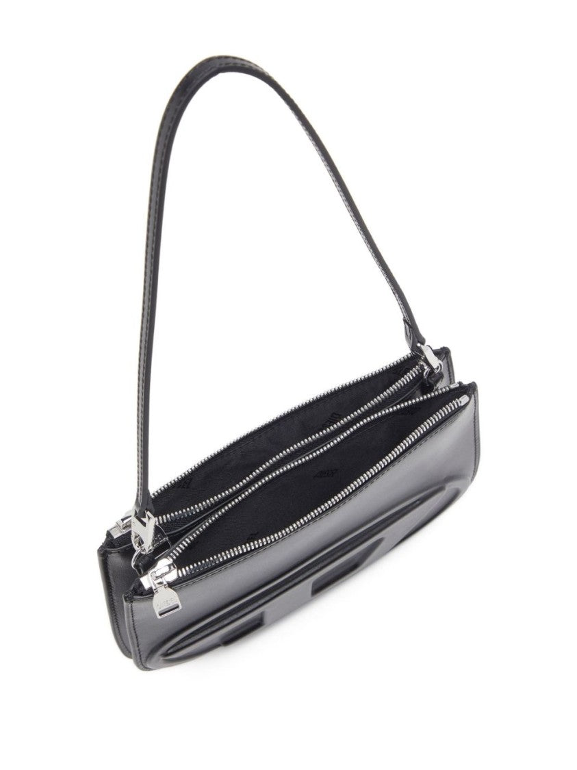 Diesel Smooth-Structured Black Shoulder Bag With Zip Closure