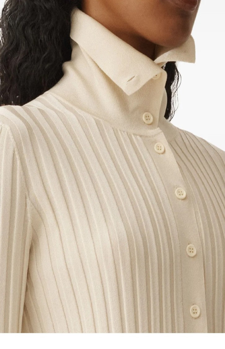 Fabiana Filippi Ribbed High Collar Top With Button-Down Front