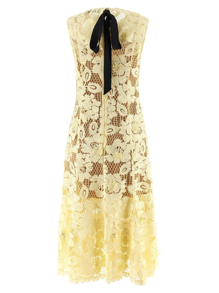 Self-Portrait 'Yellow Crochet Lace' Midi Dress