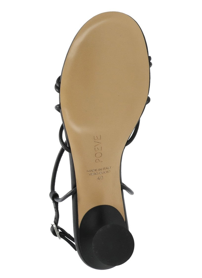 Poeve Black Ankle Strap Leather Sandals