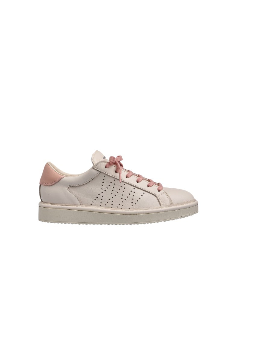 Panchic Ivory Smooth Leather Perforated Detail Sneakers