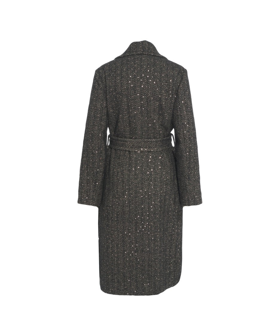 Kaos Mid-Length Sequin-Embellished Coat With Structured Silhouette