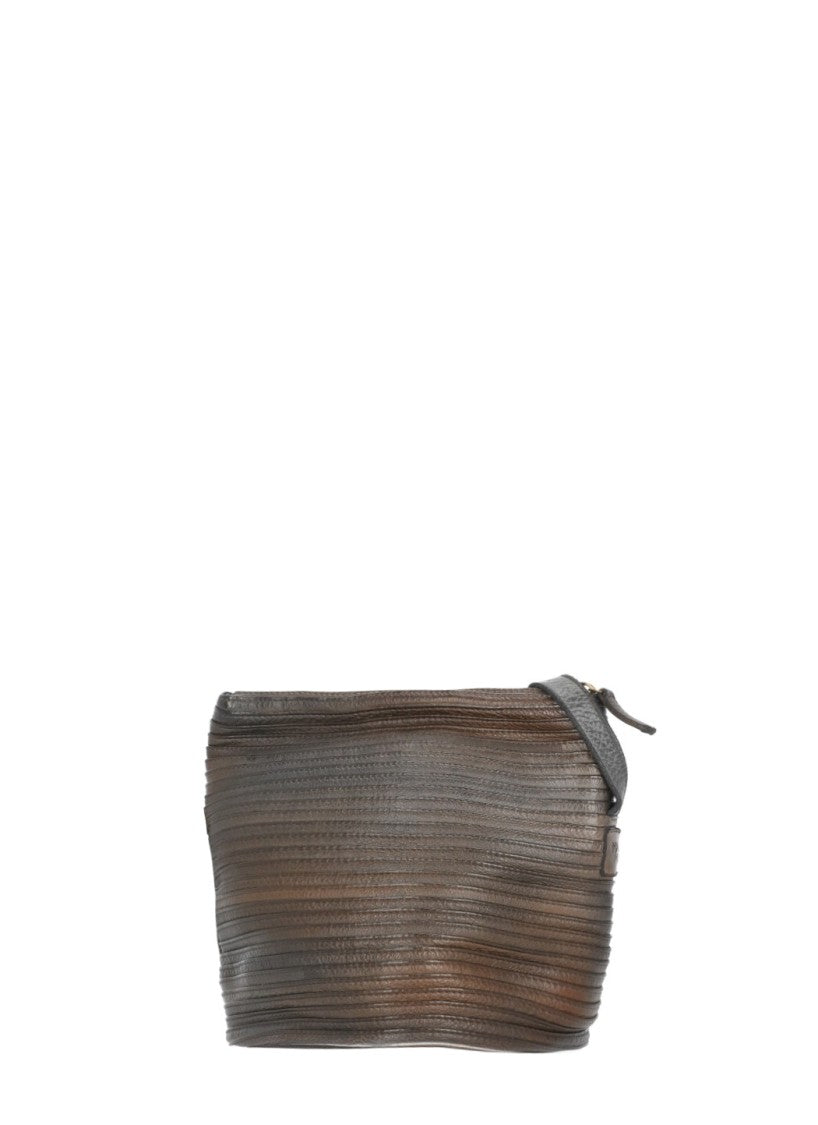Majo Textured Leather Shoulder Bag With Adjustable Strap And Zip Closure