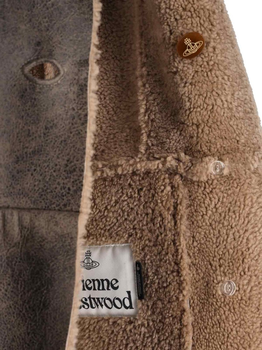 Vivienne Westwood Double-Breasted Shearling And Lambskin Coat – Brown