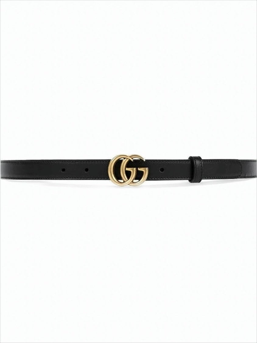 Gucci Narrow Leather Belt With Gold-Tone Double G Buckle