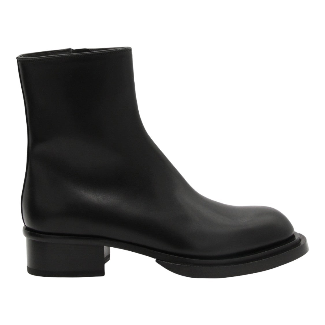 Alexander Mcqueen Minimalist Black Leather Boots With Elevated Block Heel
