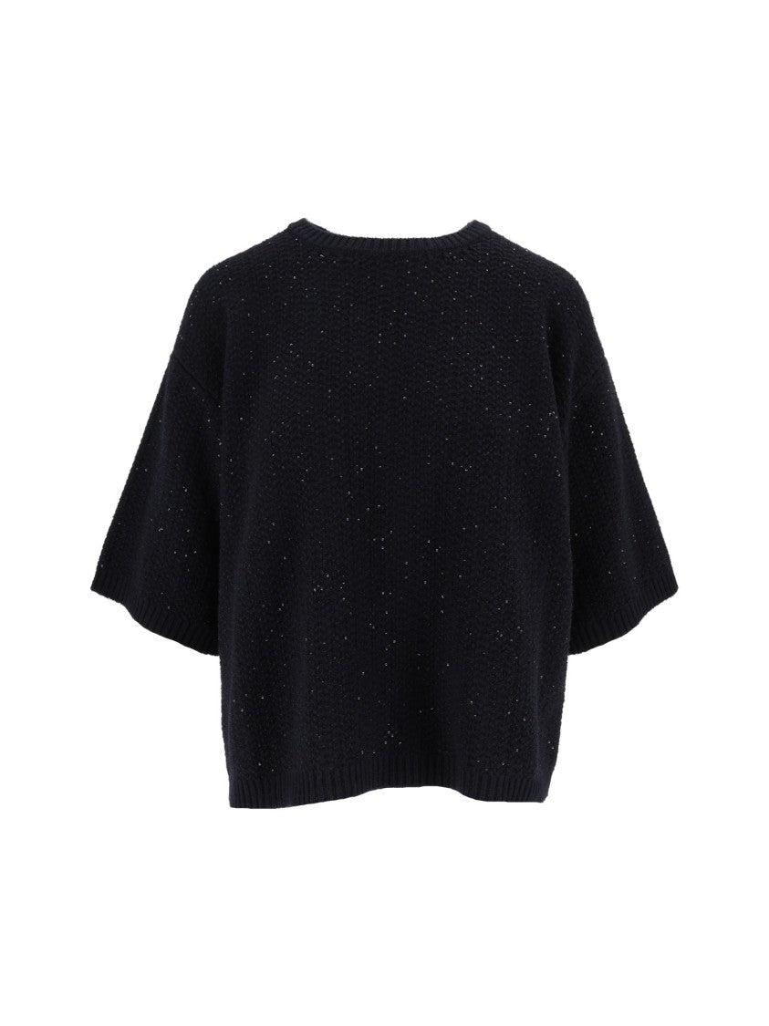 Fabiana Filippi Night Blue Platinum Sequined Short-Sleeve Top