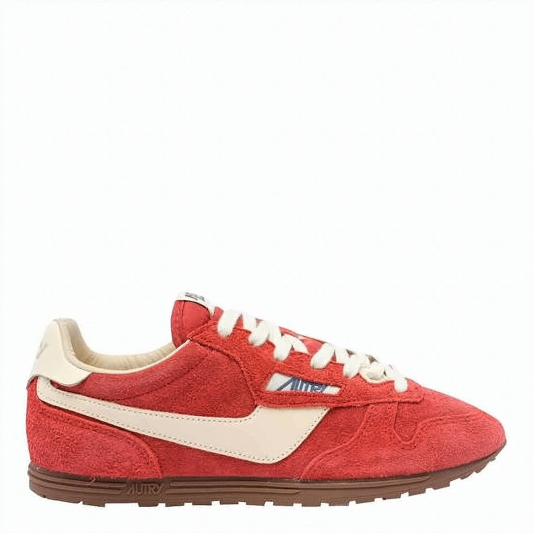 Autry Red Suede Sneakers With Cream Accents