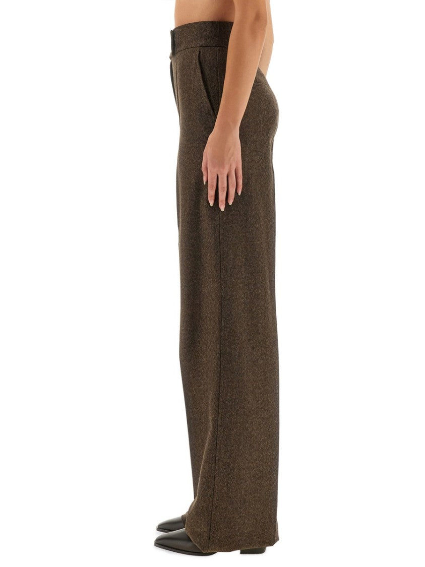 Max Mara High-Waisted Wide-Leg Trousers In Textured Virgin Wool