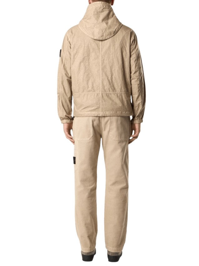Stone Lightweight Nylon Jacket With Fixed Hood