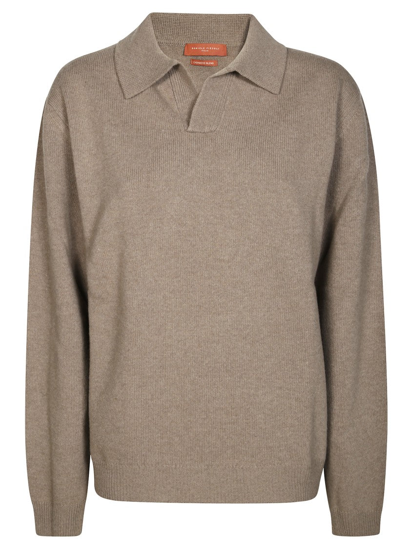 Daniele Fiesoli Long-Sleeved Knit Polo Sweater With Ribbed Texture