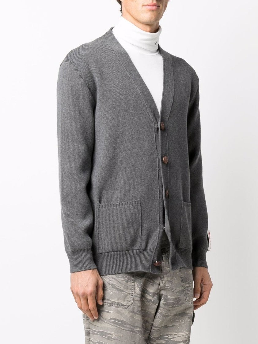 Golden Goose V-Neck Gray Cardigan With Embroidered Patch