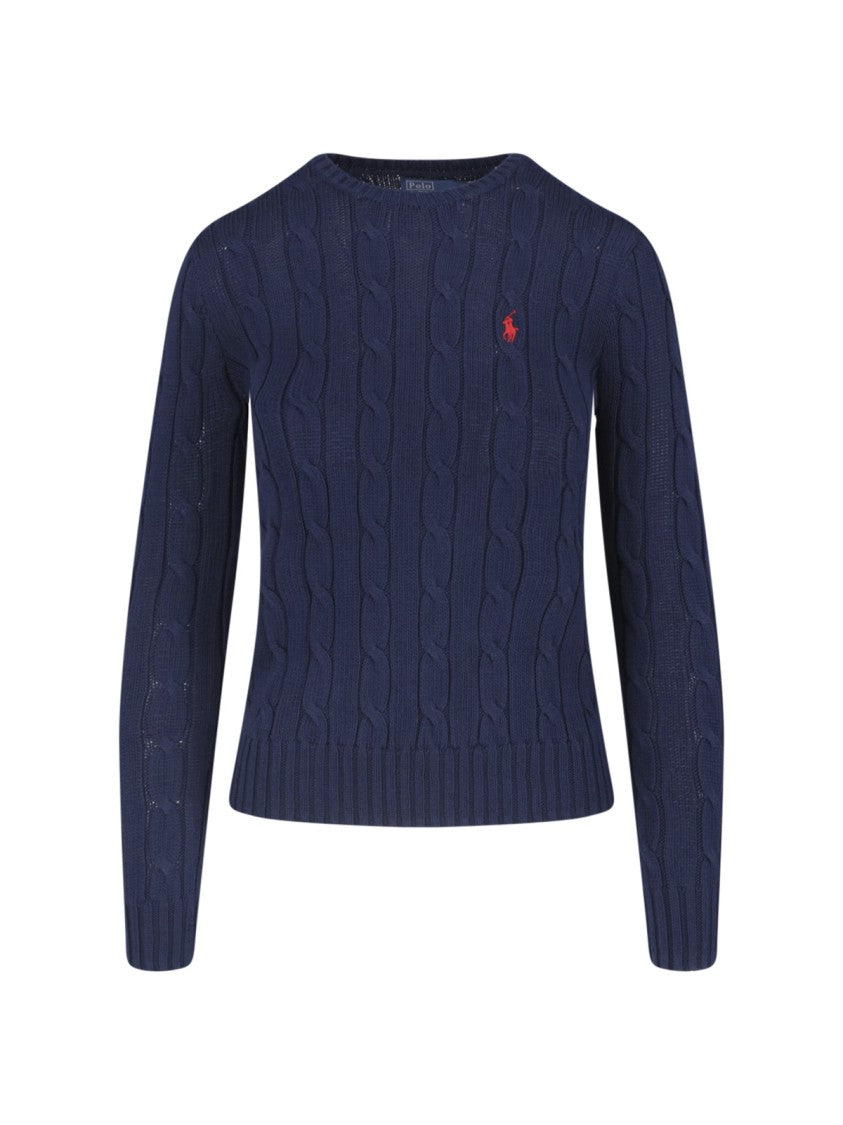 Polo Ralph Lauren Green Cable Knit Logo Fitted Sweater