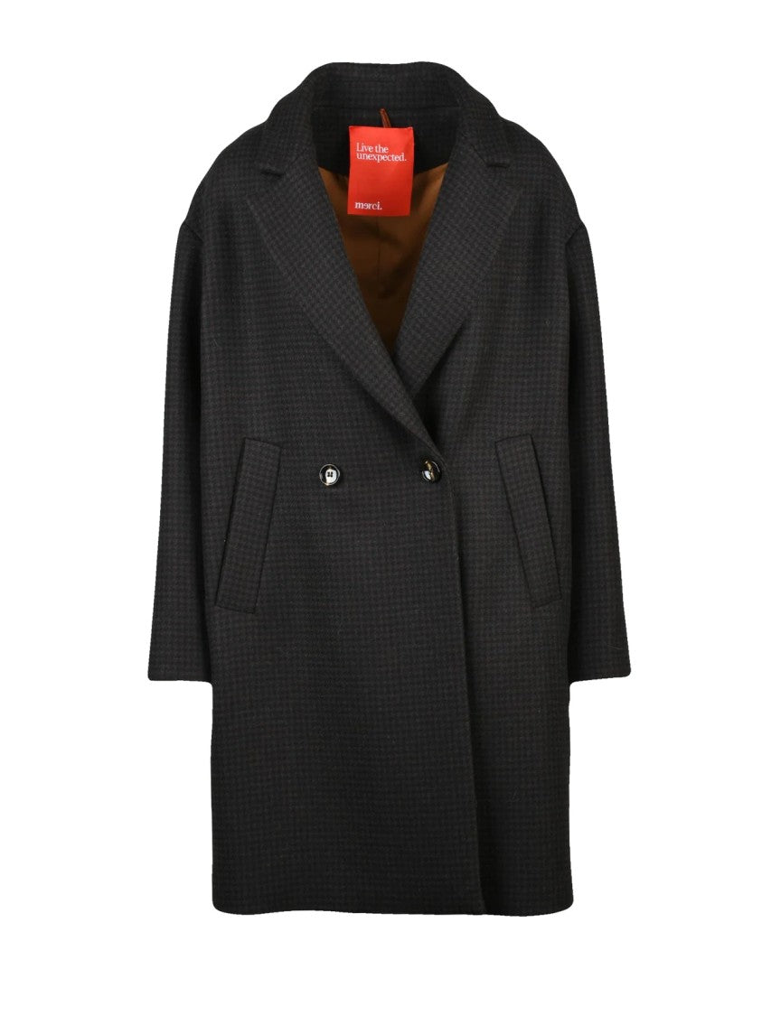 Merci.Live The Unexpected Double-Breasted Houndstooth Coat With Structured Collar