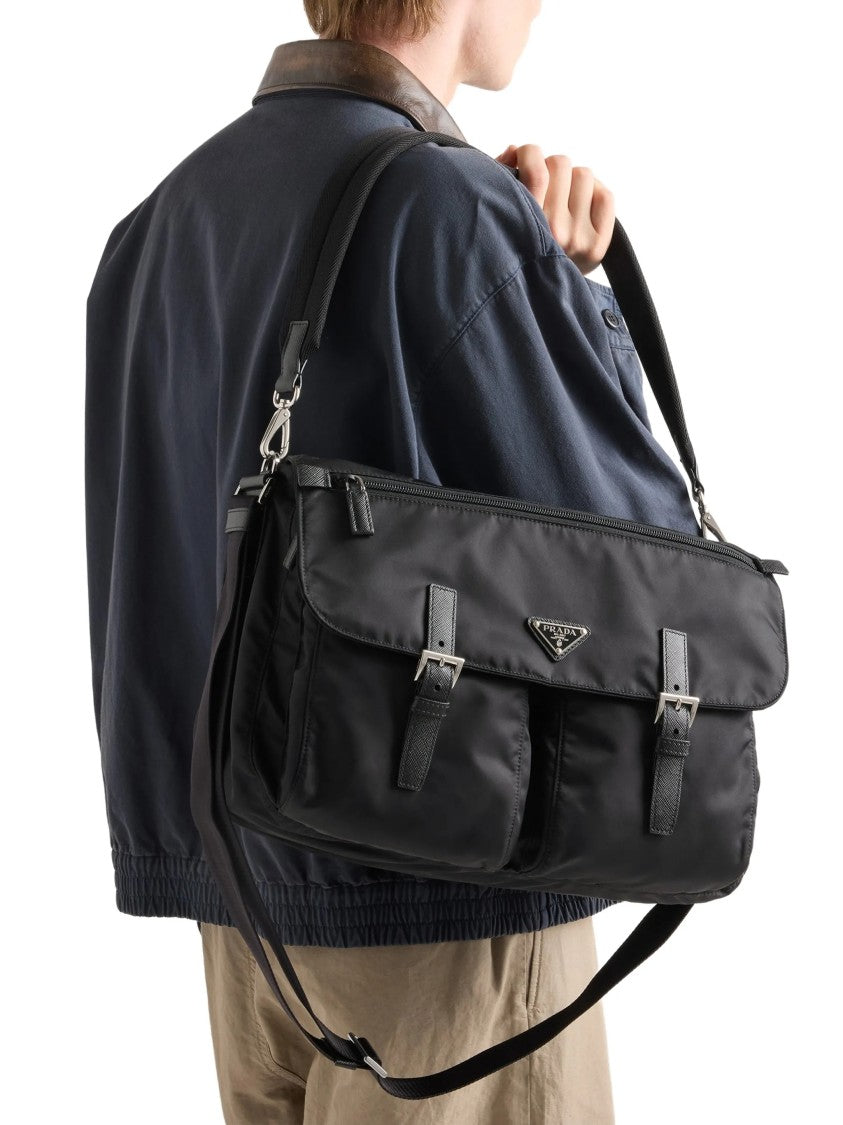 Prada Rectangular Shoulder Bag With Leather Accents
