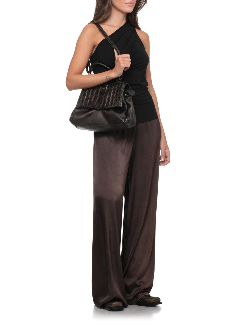 Reptile's House Metallic Brown Reptile's House Handbag With Braided Pattern