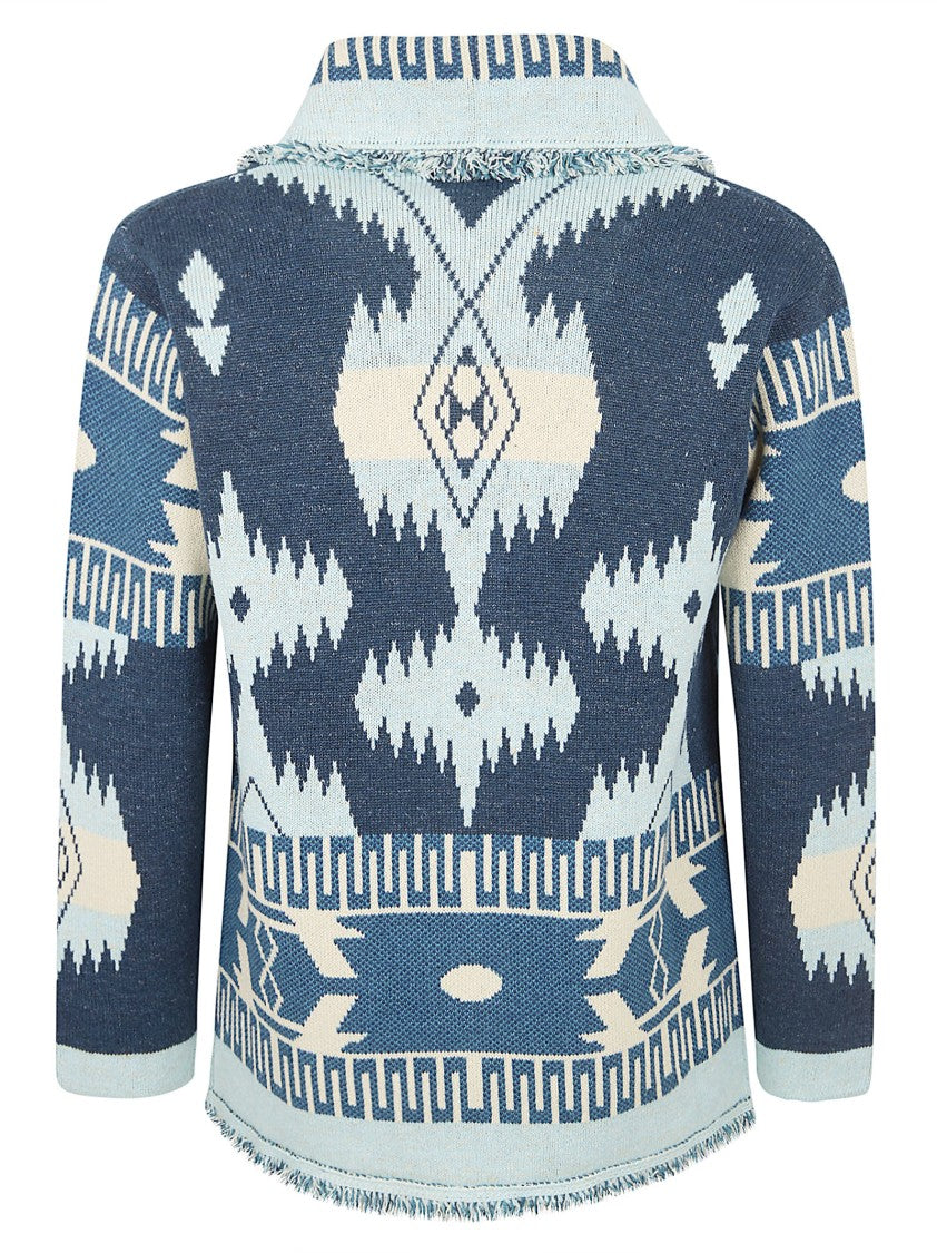 Alanui Geometric Patterned Navy Blue Cardigan