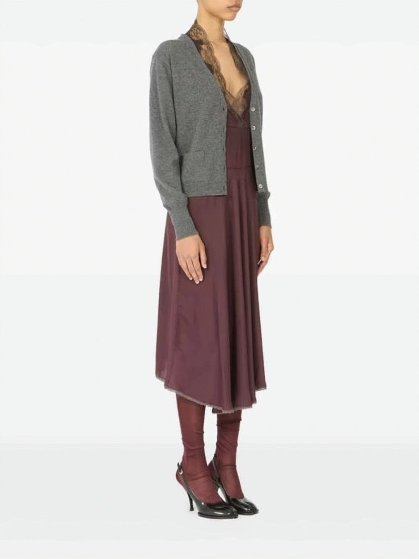 Maison Margiela Deep V-Neck Wool Cardigan With Ribbed Detailing