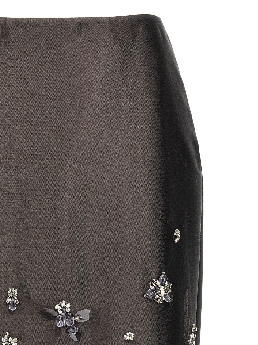 Prada Silk And Wool Blend Mini Skirt With Jewel Embellishments