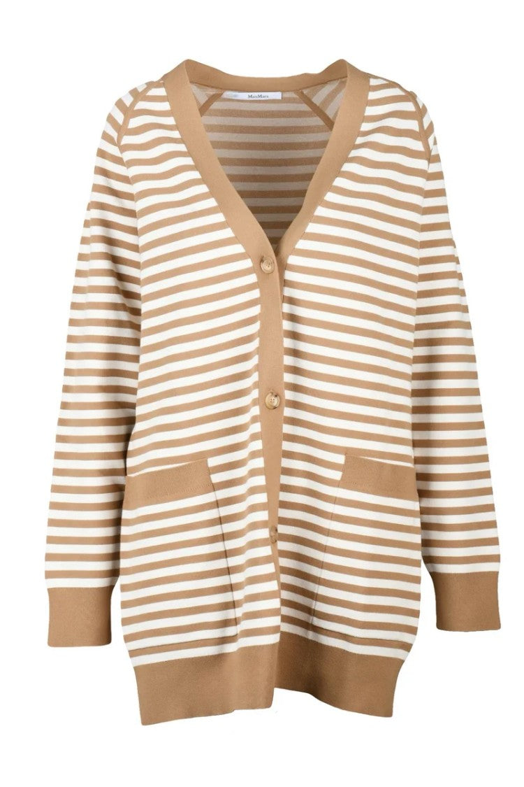 Max Mara Long Cardigan Viscose/Polyester - Beige/White