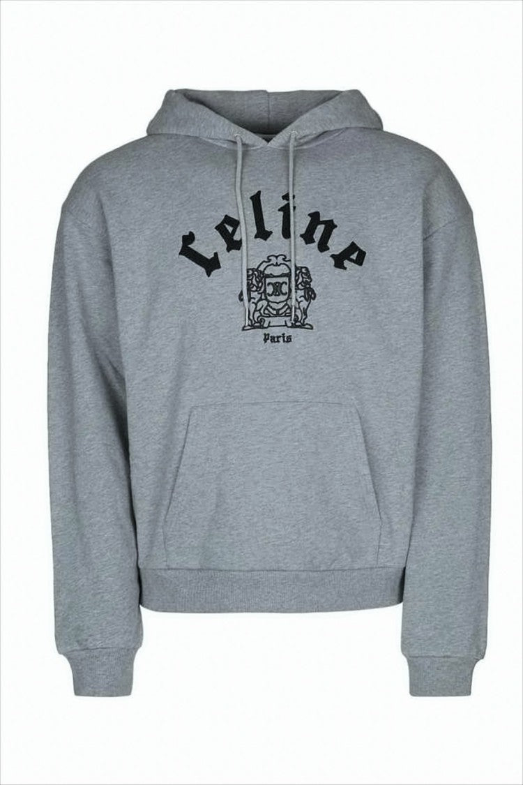 Celine Cropped Grey Hoodie With Bold Logo