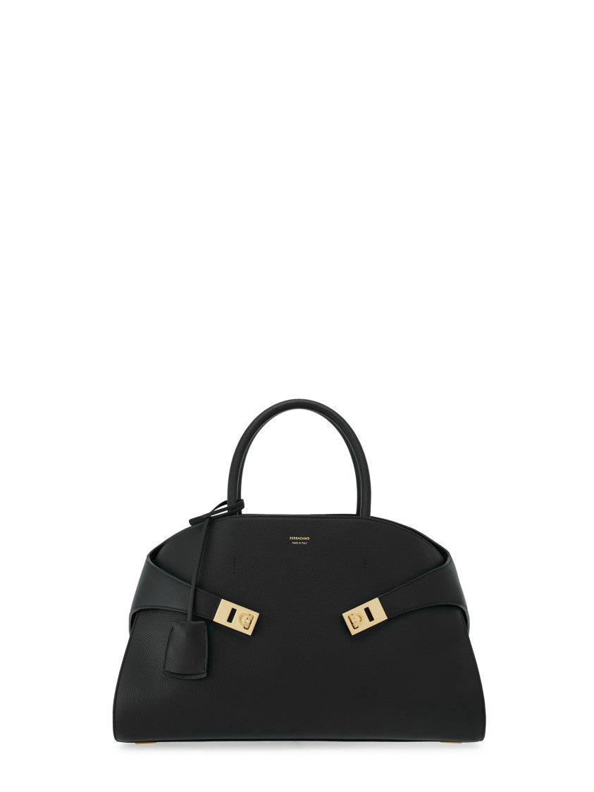 Ferragamo Structured Handbag With Matte Black Leather