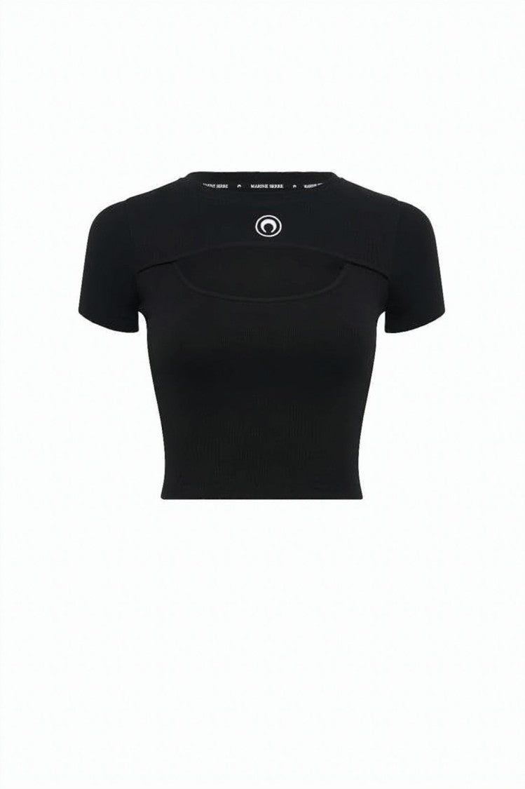 Marine Serre Fitted Black Crop Top