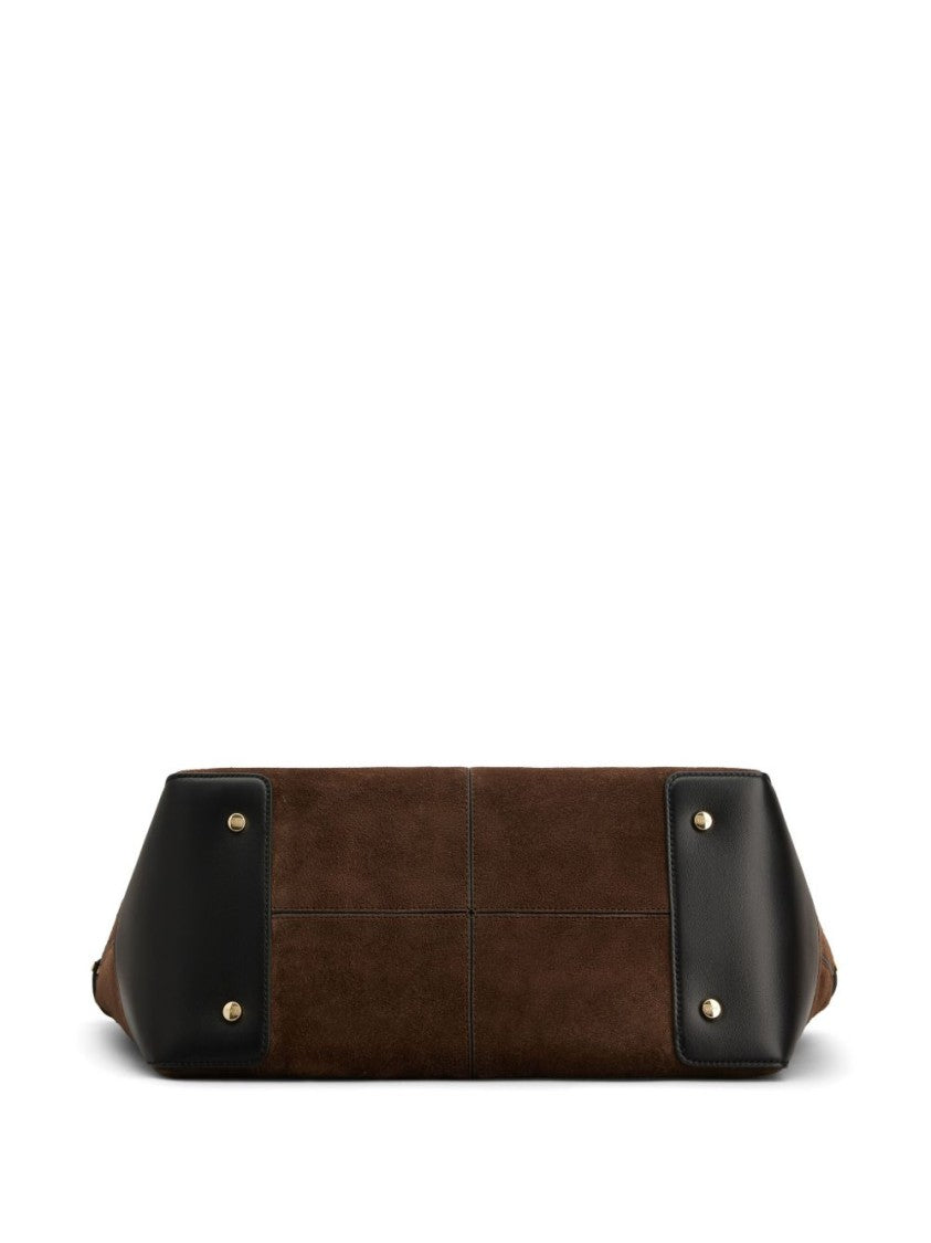 Tod's Brown Suede Shopper Bag With Leather Accents