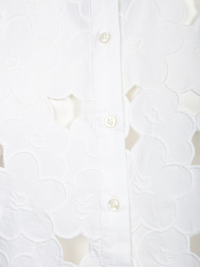 Msgm White Shirt With Delicate Floral Embroidery