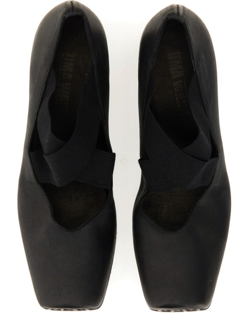 Uma Wang Square-Toe Elastic Strap Calf Leather Flats