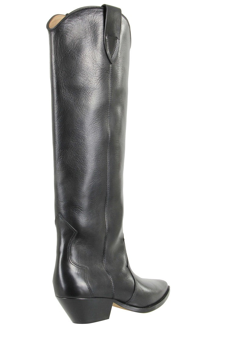 Isabel Marant Black Denvee Gz Pointed-Toe Cuban Heel Leather Boots