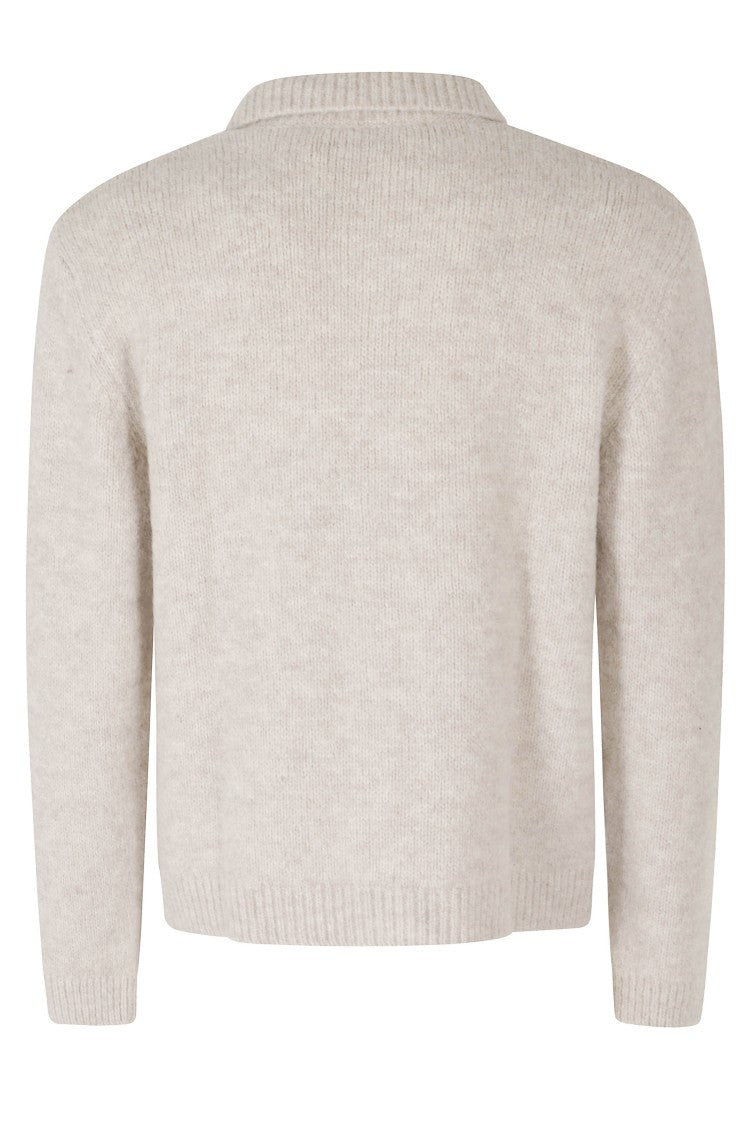 Sunflower Oat Ribbed Alpaca-Wool Polo Cardigan