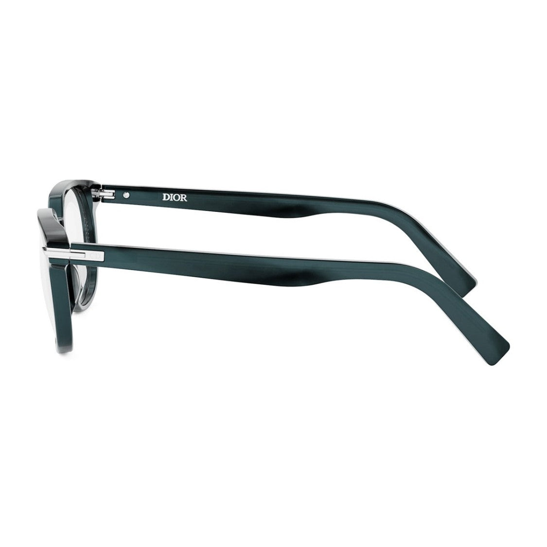 Dior Square Petrol Green Acetate Eyeglasses With Silver Accents