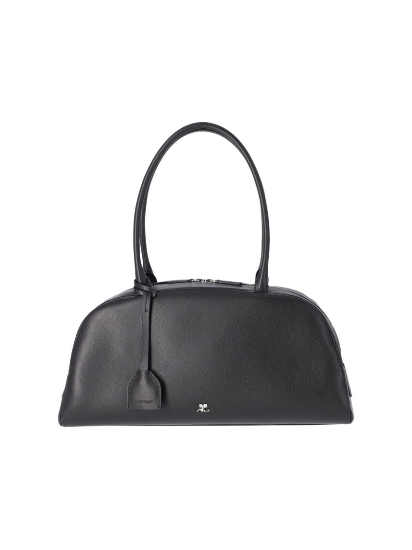 Courrèges Shoulder Bag "Monday" In Smooth Black Calf Leather
